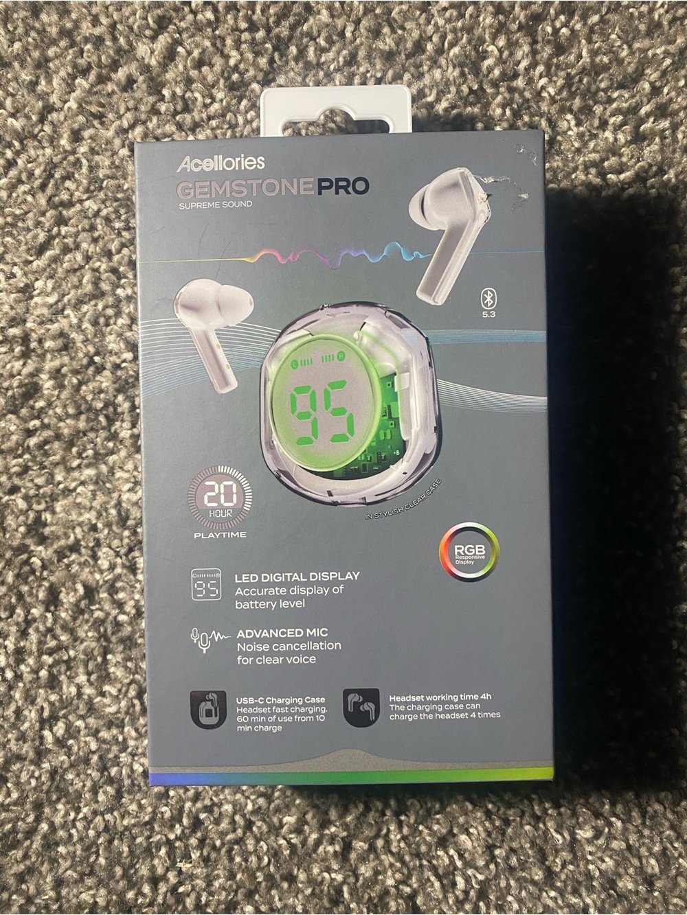 Acellories Gemstone Pro Bluetooth 5.3 In-Ear Earbuds w/ LED Case (New/Unopened)